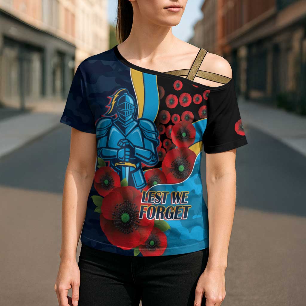 Gold Coast Titans ANZAC Personalised Cross Shoulder Shirt Lest We Forget Poppy Camo