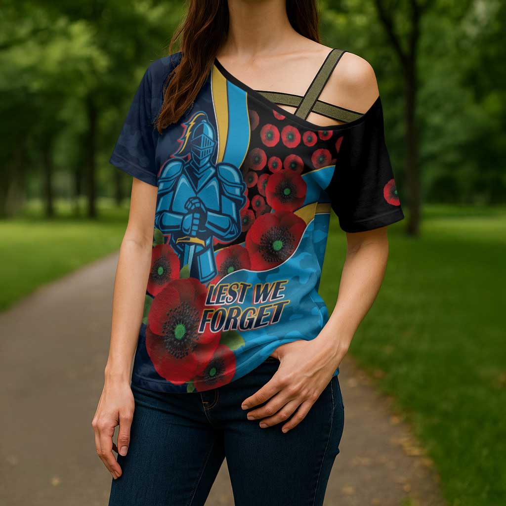 Gold Coast Titans ANZAC Personalised Cross Shoulder Shirt Lest We Forget Poppy Camo