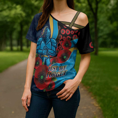 Gold Coast Titans ANZAC Personalised Cross Shoulder Shirt Lest We Forget Poppy Camo