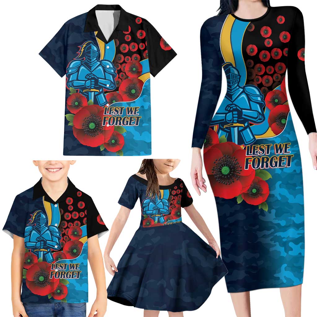 Gold Coast Titans ANZAC Personalised Family Matching Long Sleeve Bodycon Dress and Hawaiian Shirt Lest We Forget Poppy Camo