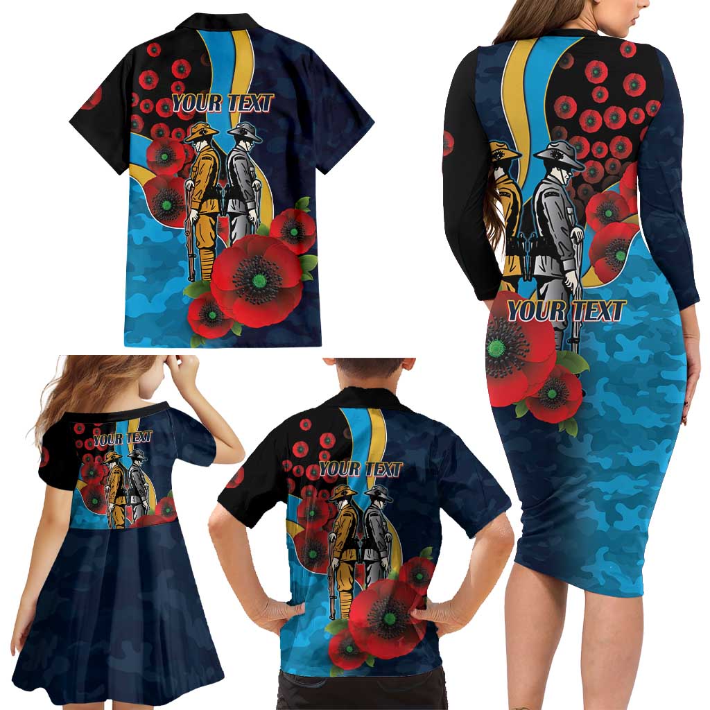Gold Coast Titans ANZAC Personalised Family Matching Long Sleeve Bodycon Dress and Hawaiian Shirt Lest We Forget Poppy Camo
