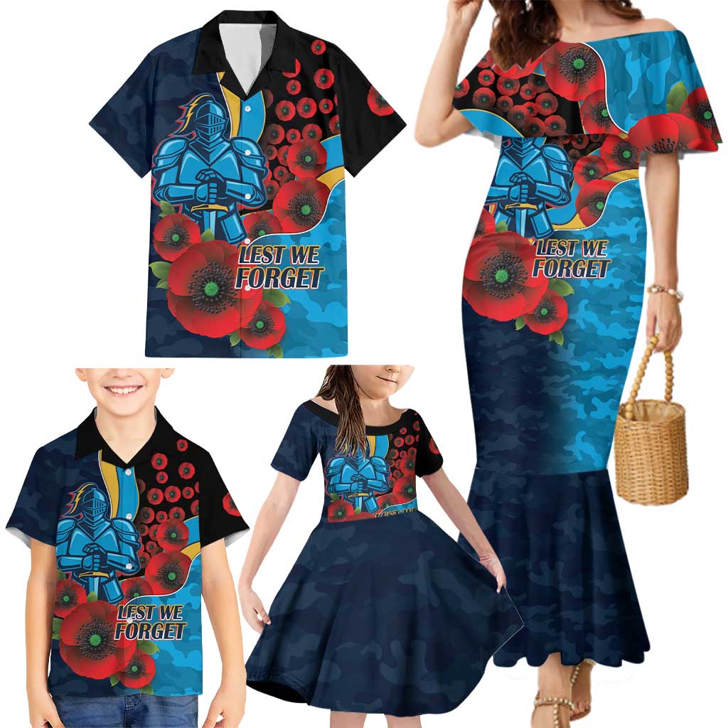 Gold Coast Titans ANZAC Personalised Family Matching Mermaid Dress and Hawaiian Shirt Lest We Forget Poppy Camo