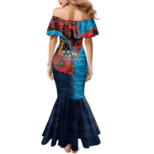 Gold Coast Titans ANZAC Personalised Family Matching Mermaid Dress and Hawaiian Shirt Lest We Forget Poppy Camo