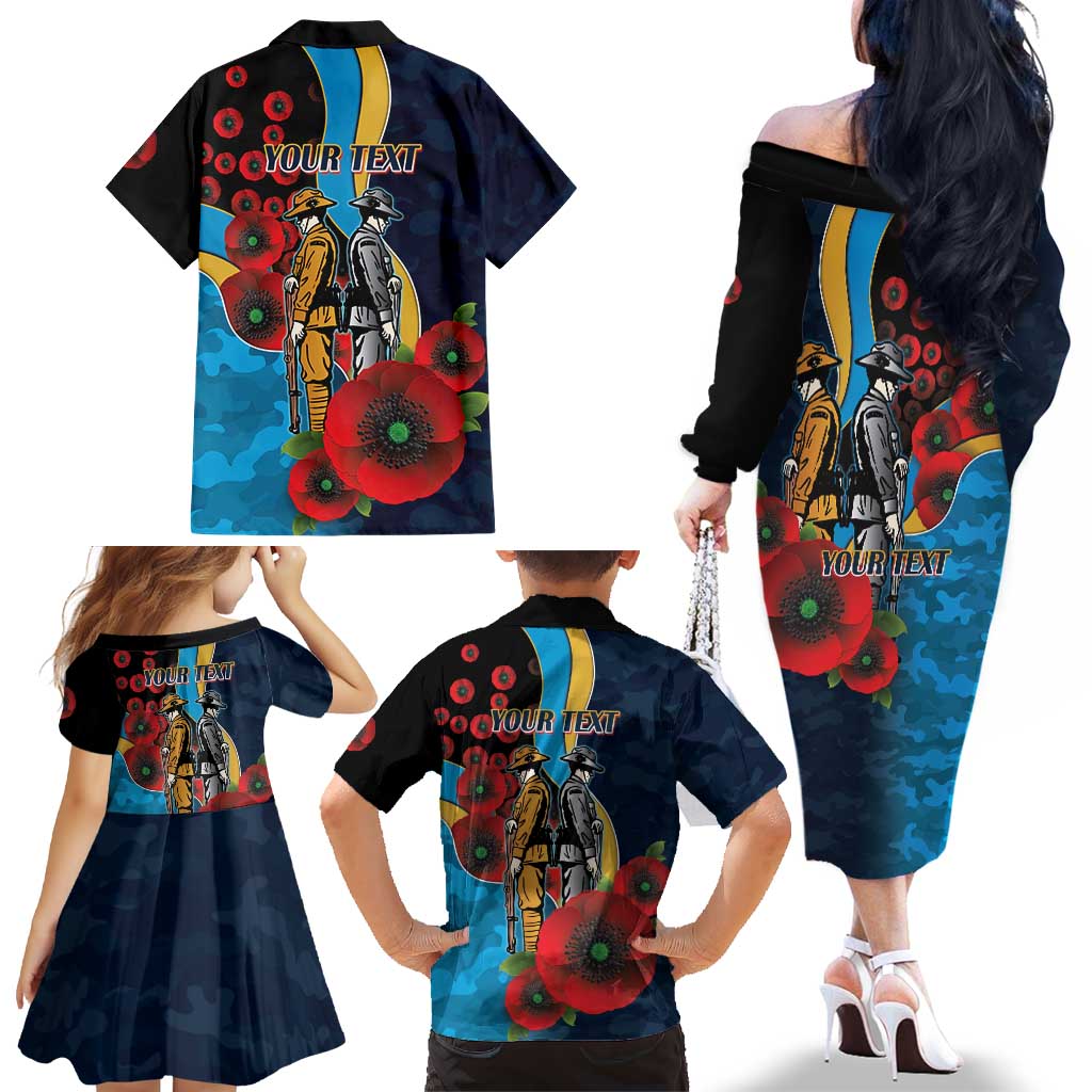 Gold Coast Titans ANZAC Personalised Family Matching Off The Shoulder Long Sleeve Dress and Hawaiian Shirt Lest We Forget Poppy Camo