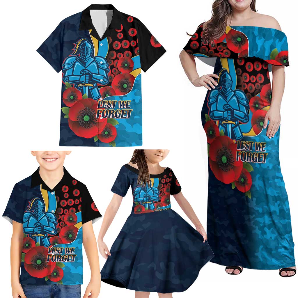 Gold Coast Titans ANZAC Personalised Family Matching Off Shoulder Maxi Dress and Hawaiian Shirt Lest We Forget Poppy Camo