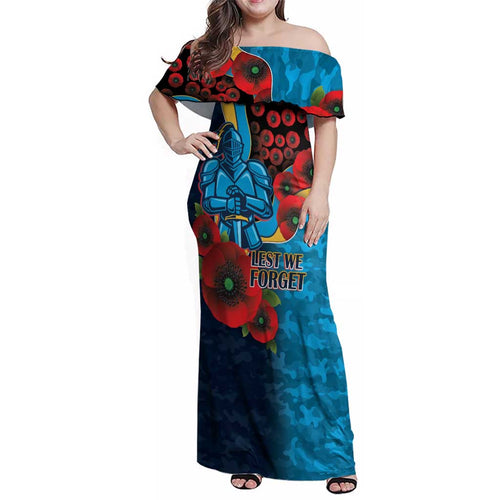 Gold Coast Titans ANZAC Personalised Family Matching Off Shoulder Maxi Dress and Hawaiian Shirt Lest We Forget Poppy Camo