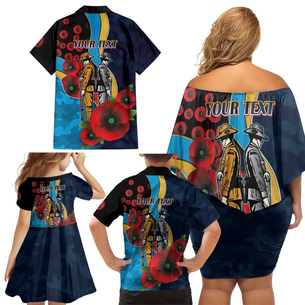 Gold Coast Titans ANZAC Personalised Family Matching Off Shoulder Short Dress and Hawaiian Shirt Lest We Forget Poppy Camo