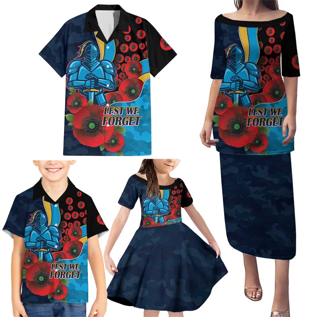 Gold Coast Titans ANZAC Personalised Family Matching Puletasi and Hawaiian Shirt Lest We Forget Poppy Camo