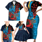 Gold Coast Titans ANZAC Personalised Family Matching Short Sleeve Bodycon Dress and Hawaiian Shirt Lest We Forget Poppy Camo