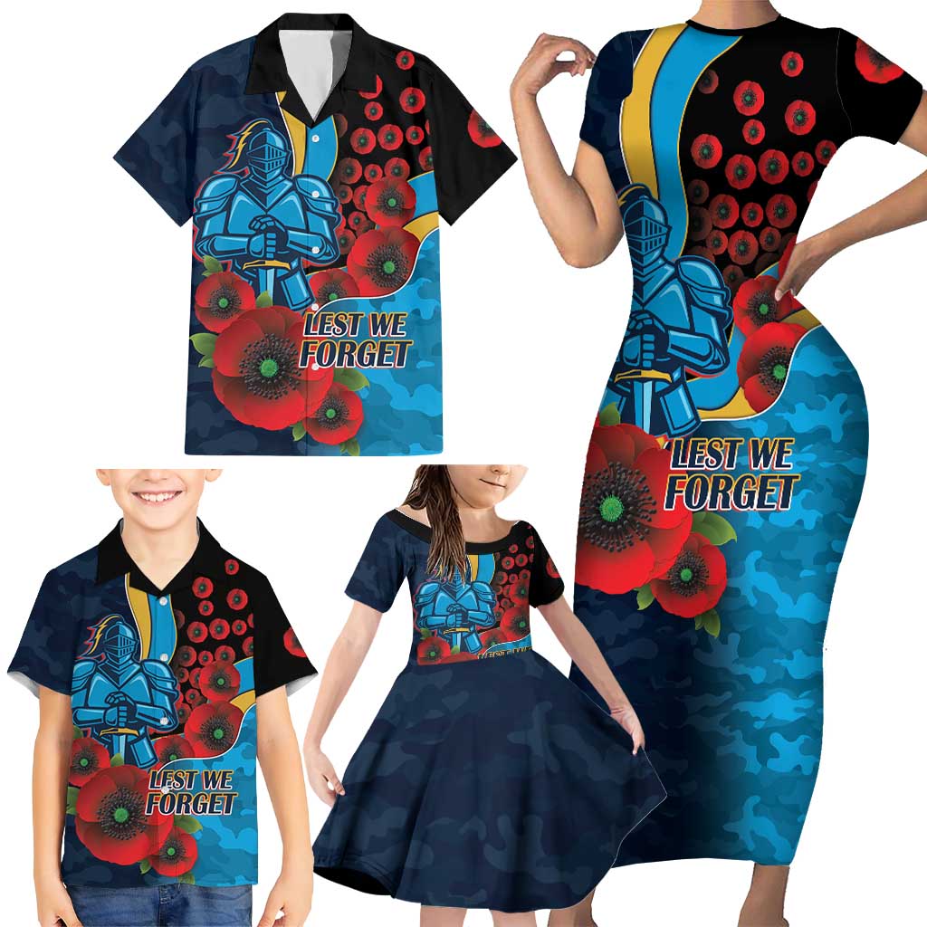 Gold Coast Titans ANZAC Personalised Family Matching Short Sleeve Bodycon Dress and Hawaiian Shirt Lest We Forget Poppy Camo