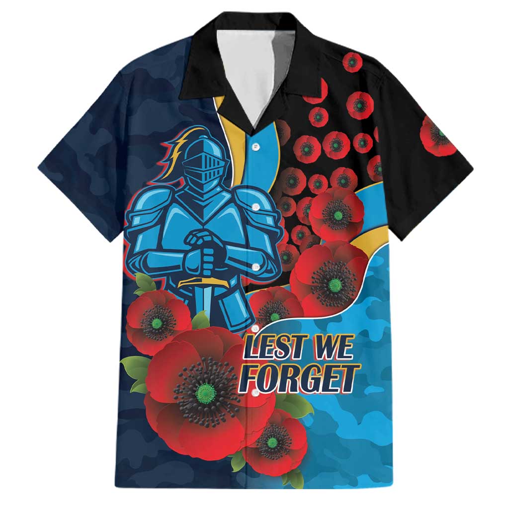 Gold Coast Titans ANZAC Personalised Family Matching Short Sleeve Bodycon Dress and Hawaiian Shirt Lest We Forget Poppy Camo