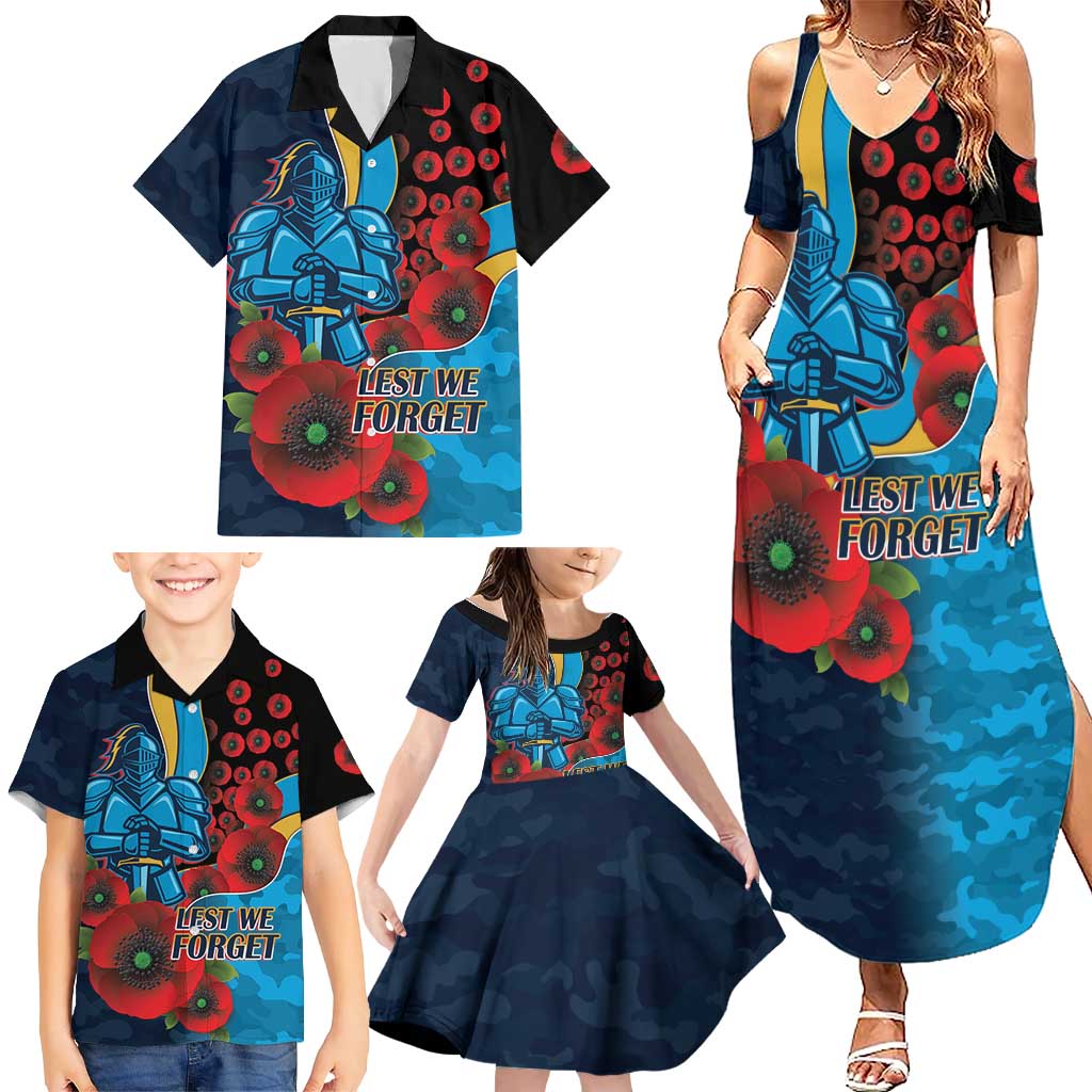 Gold Coast Titans ANZAC Personalised Family Matching Summer Maxi Dress and Hawaiian Shirt Lest We Forget Poppy Camo