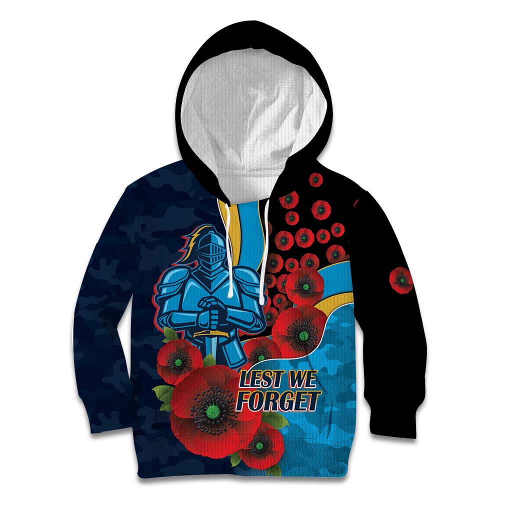 Gold Coast Titans ANZAC Personalised Kid Hoodie Lest We Forget Poppy Camo