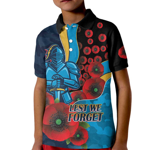 Gold Coast Titans ANZAC Personalised Kid Polo Shirt Lest We Forget Poppy Camo