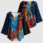 Gold Coast Titans ANZAC Personalised Kimono Sleeve Blouse Lest We Forget Poppy Camo