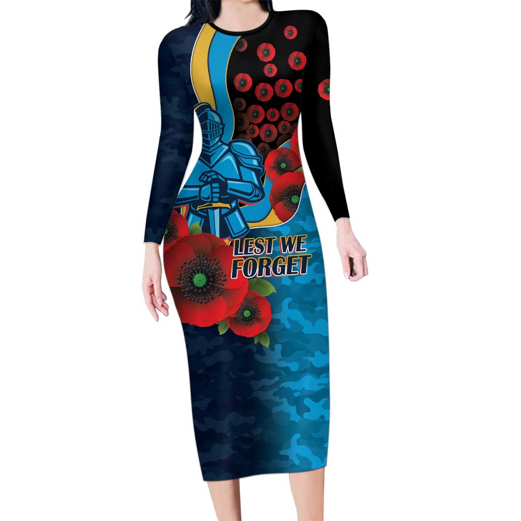 Gold Coast Titans ANZAC Personalised Long Sleeve Bodycon Dress Lest We Forget Poppy Camo