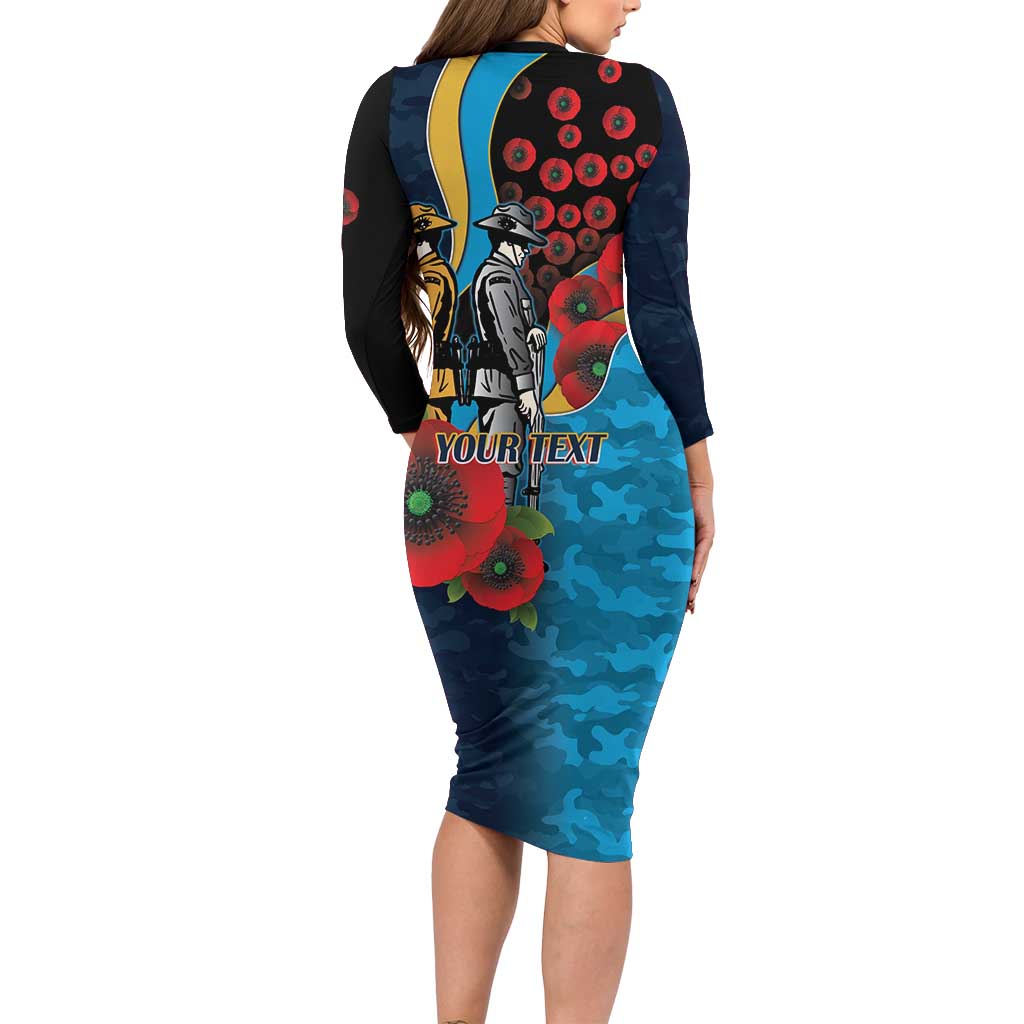 Gold Coast Titans ANZAC Personalised Long Sleeve Bodycon Dress Lest We Forget Poppy Camo