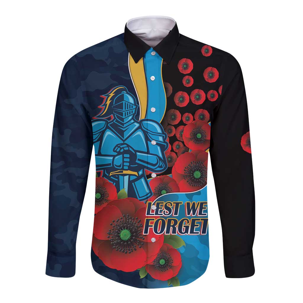 Gold Coast Titans ANZAC Personalised Long Sleeve Button Shirt Lest We Forget Poppy Camo