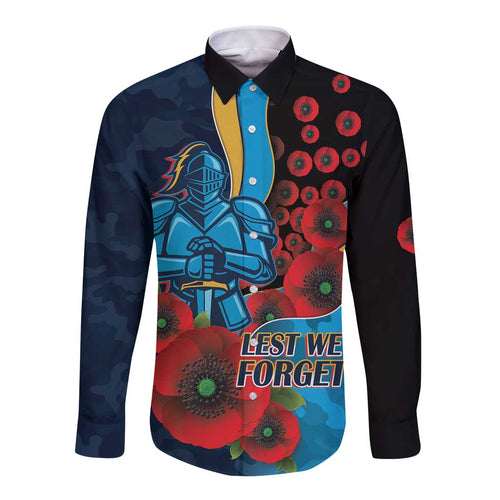Gold Coast Titans ANZAC Personalised Long Sleeve Button Shirt Lest We Forget Poppy Camo