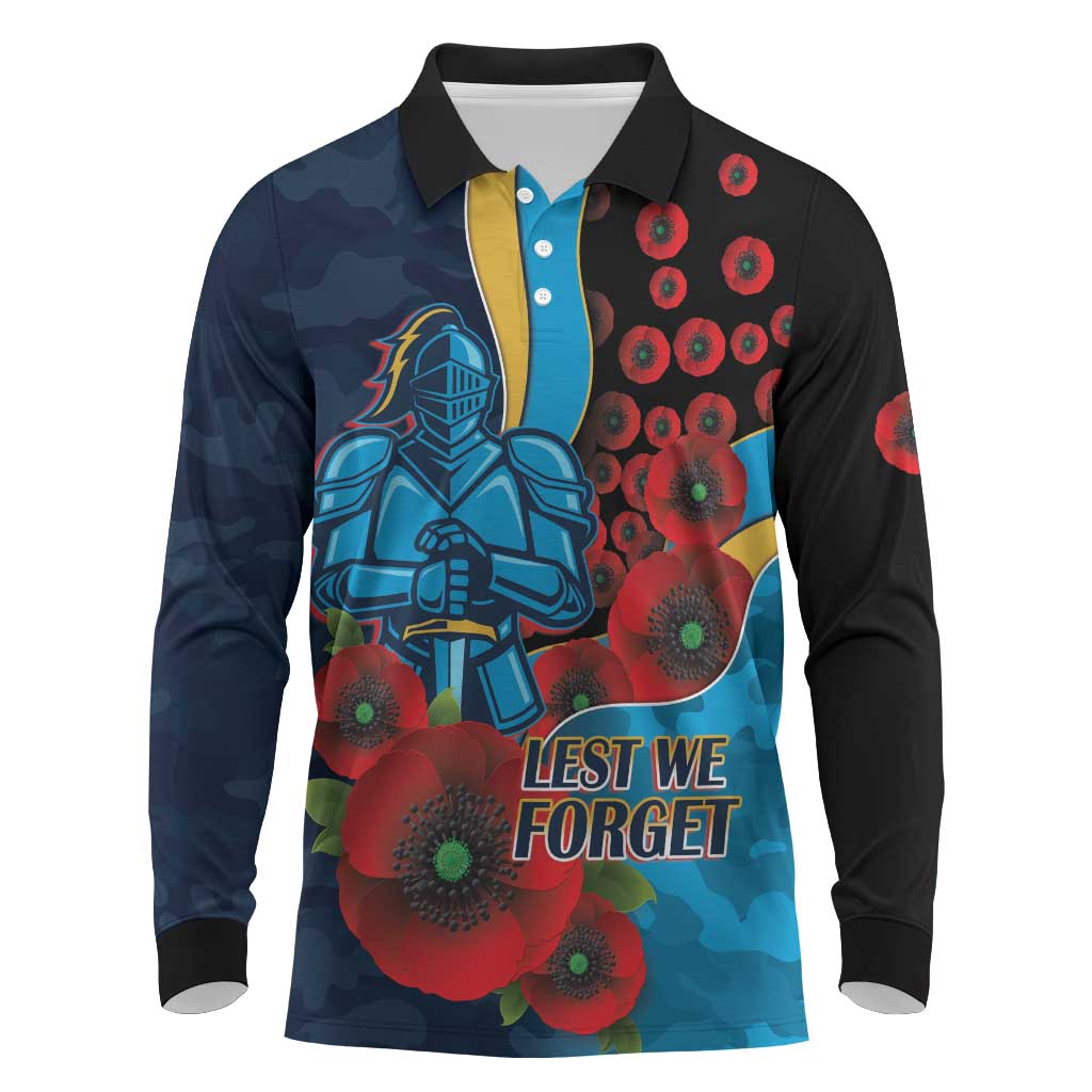 Gold Coast Titans ANZAC Personalised Long Sleeve Polo Shirt Lest We Forget Poppy Camo
