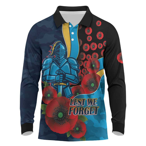 Gold Coast Titans ANZAC Personalised Long Sleeve Polo Shirt Lest We Forget Poppy Camo