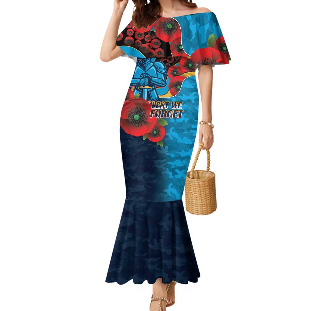 Gold Coast Titans ANZAC Personalised Mermaid Dress Lest We Forget Poppy Camo