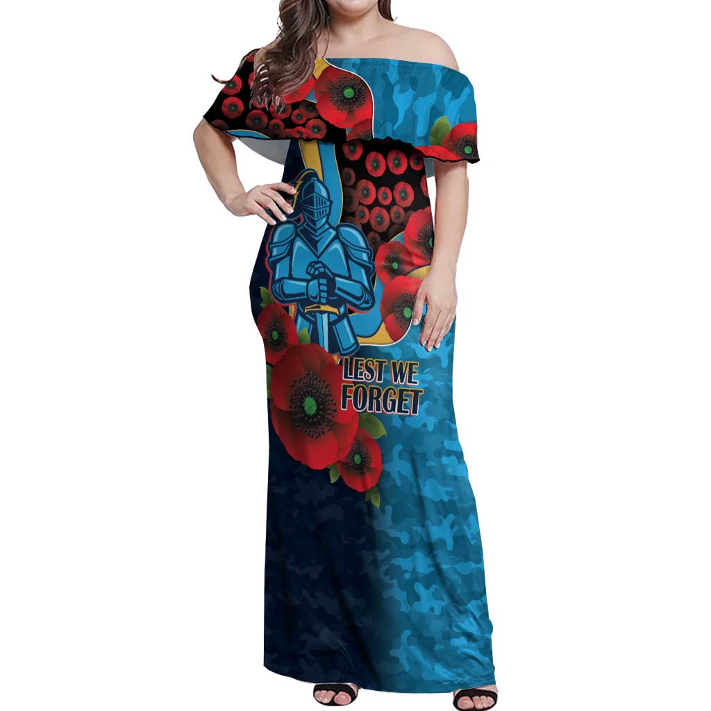 Gold Coast Titans ANZAC Personalised Off Shoulder Maxi Dress Lest We Forget Poppy Camo