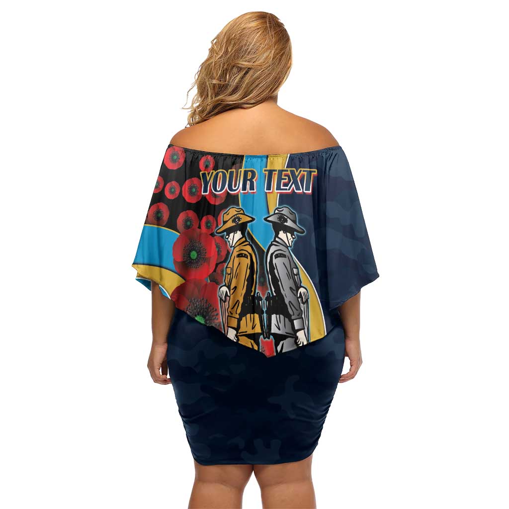 Gold Coast Titans ANZAC Personalised Off Shoulder Short Dress Lest We Forget Poppy Camo