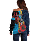 Gold Coast Titans ANZAC Personalised Off Shoulder Sweater Lest We Forget Poppy Camo