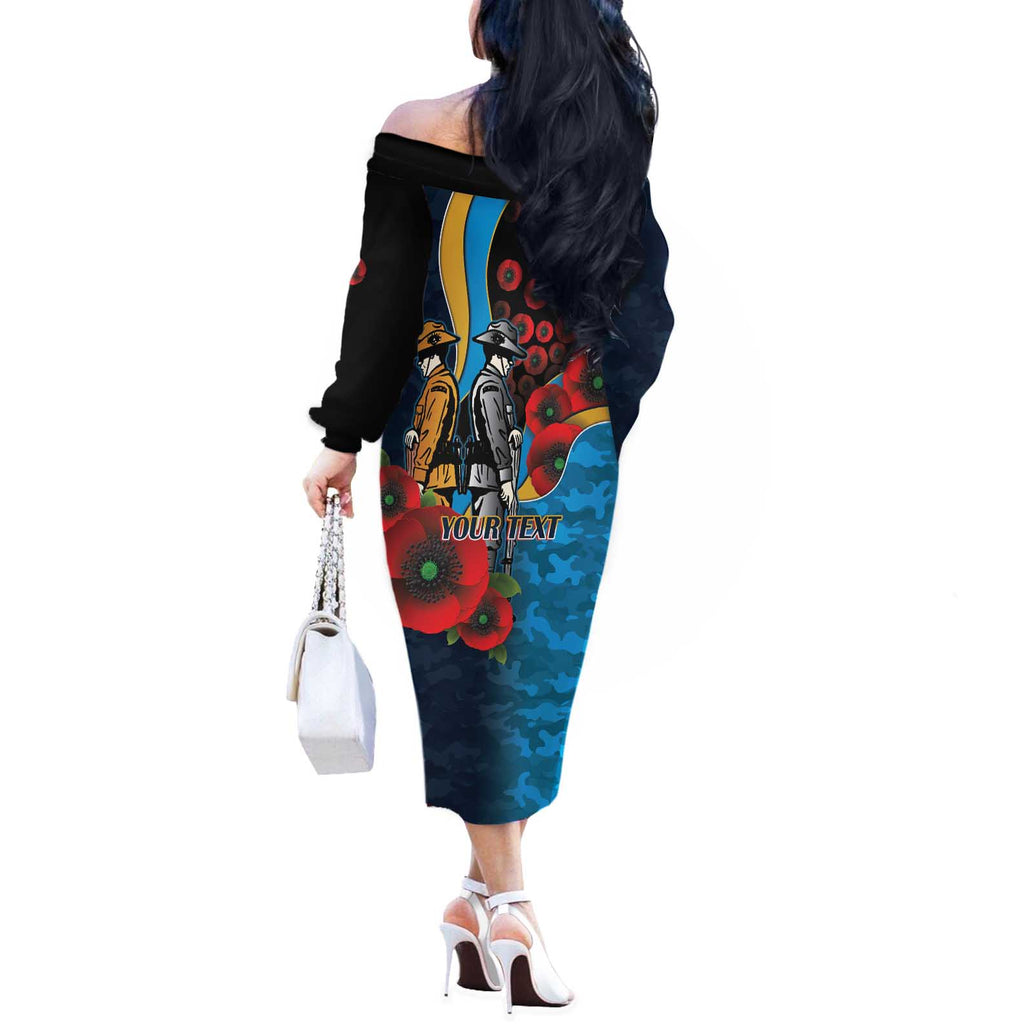 Gold Coast Titans ANZAC Personalised Off The Shoulder Long Sleeve Dress Lest We Forget Poppy Camo