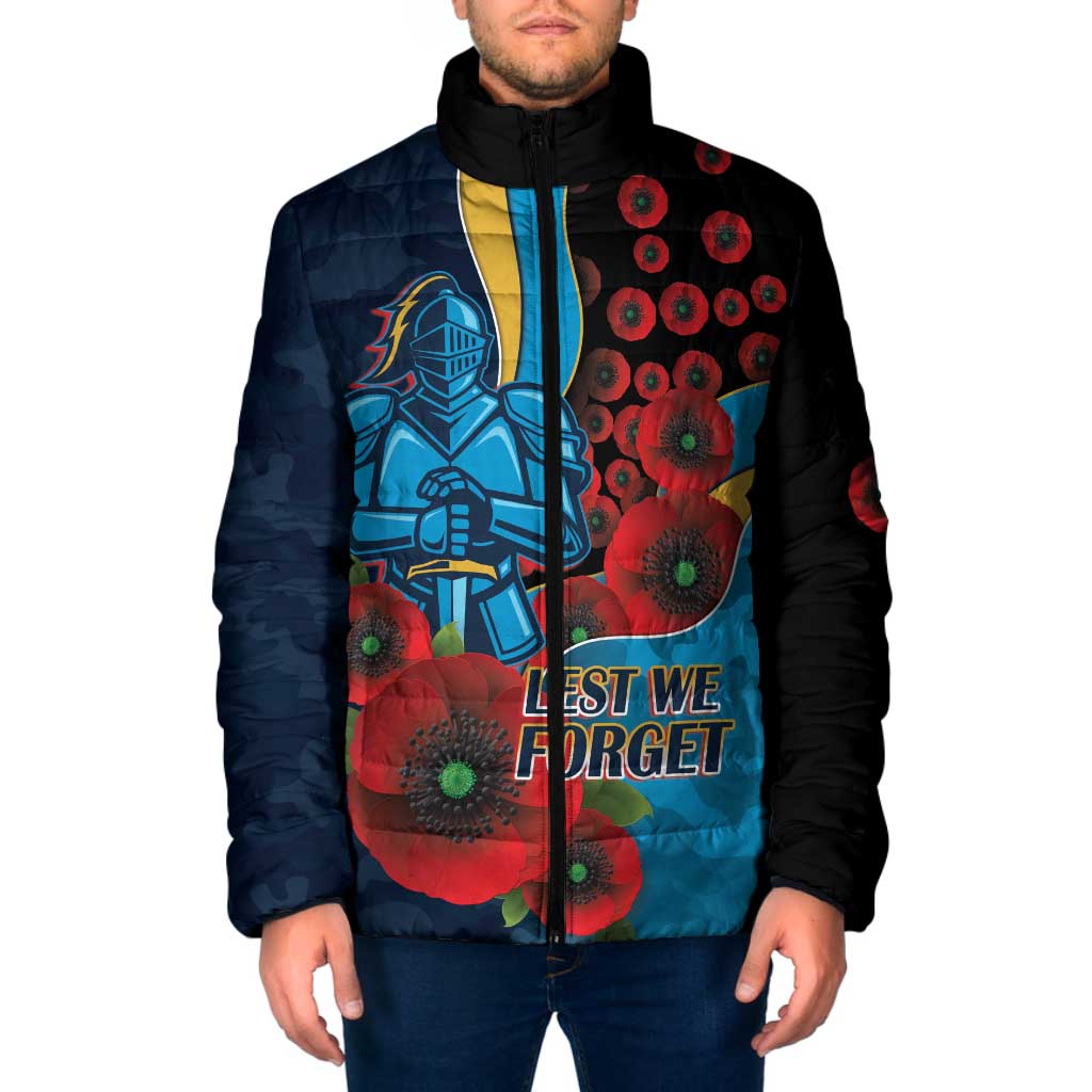 Gold Coast Titans ANZAC Personalised Padded Jacket Lest We Forget Poppy Camo
