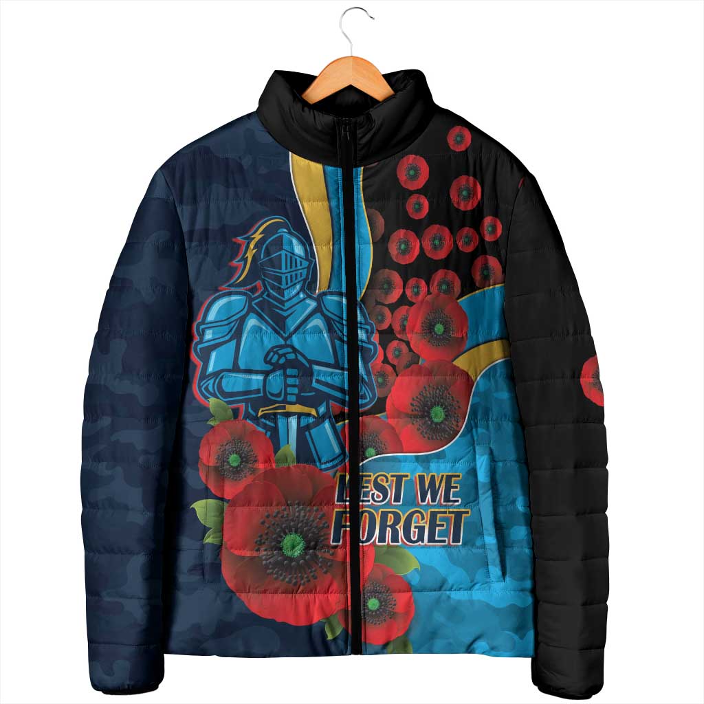 Gold Coast Titans ANZAC Personalised Padded Jacket Lest We Forget Poppy Camo