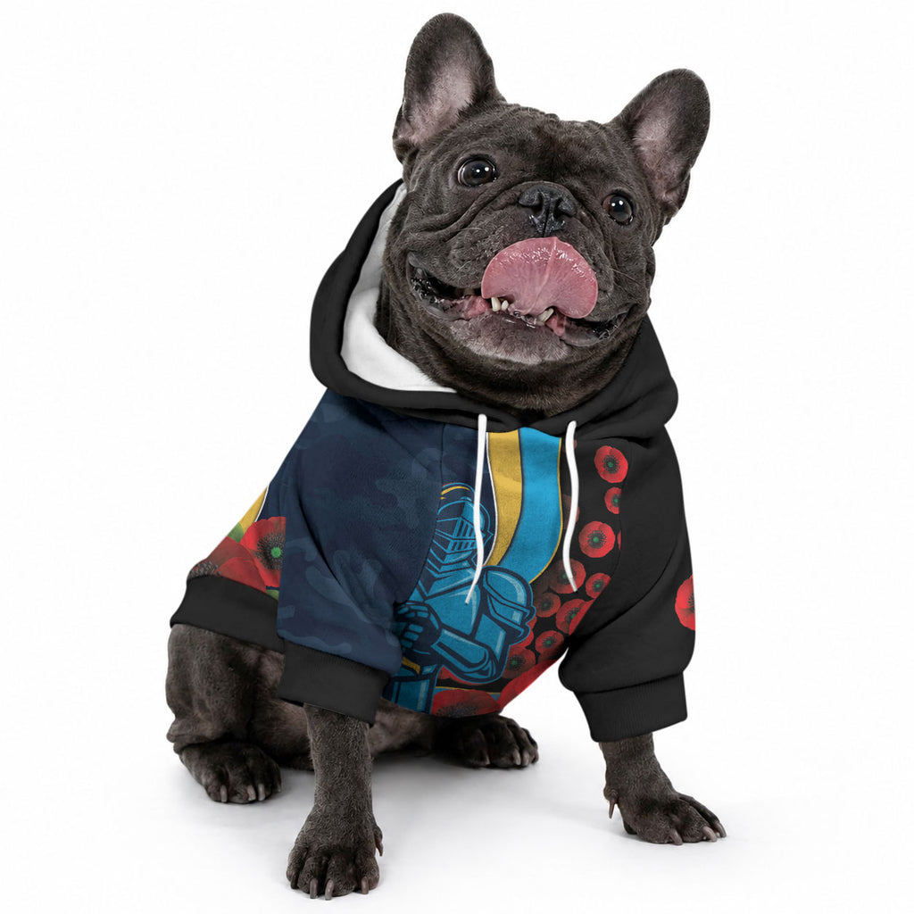 Gold Coast Titans ANZAC Personalised Pet Hoodie Lest We Forget Poppy Camo