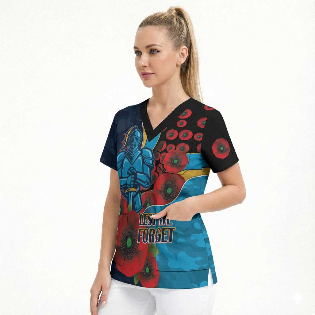 Gold Coast Titans ANZAC Personalised Scrub Top Lest We Forget Poppy Camo