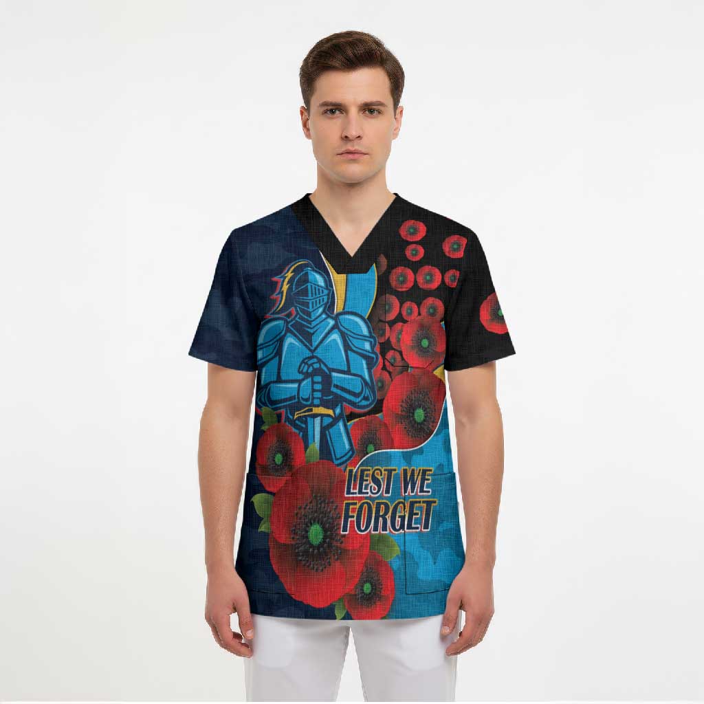 Gold Coast Titans ANZAC Personalised Scrub Top Lest We Forget Poppy Camo
