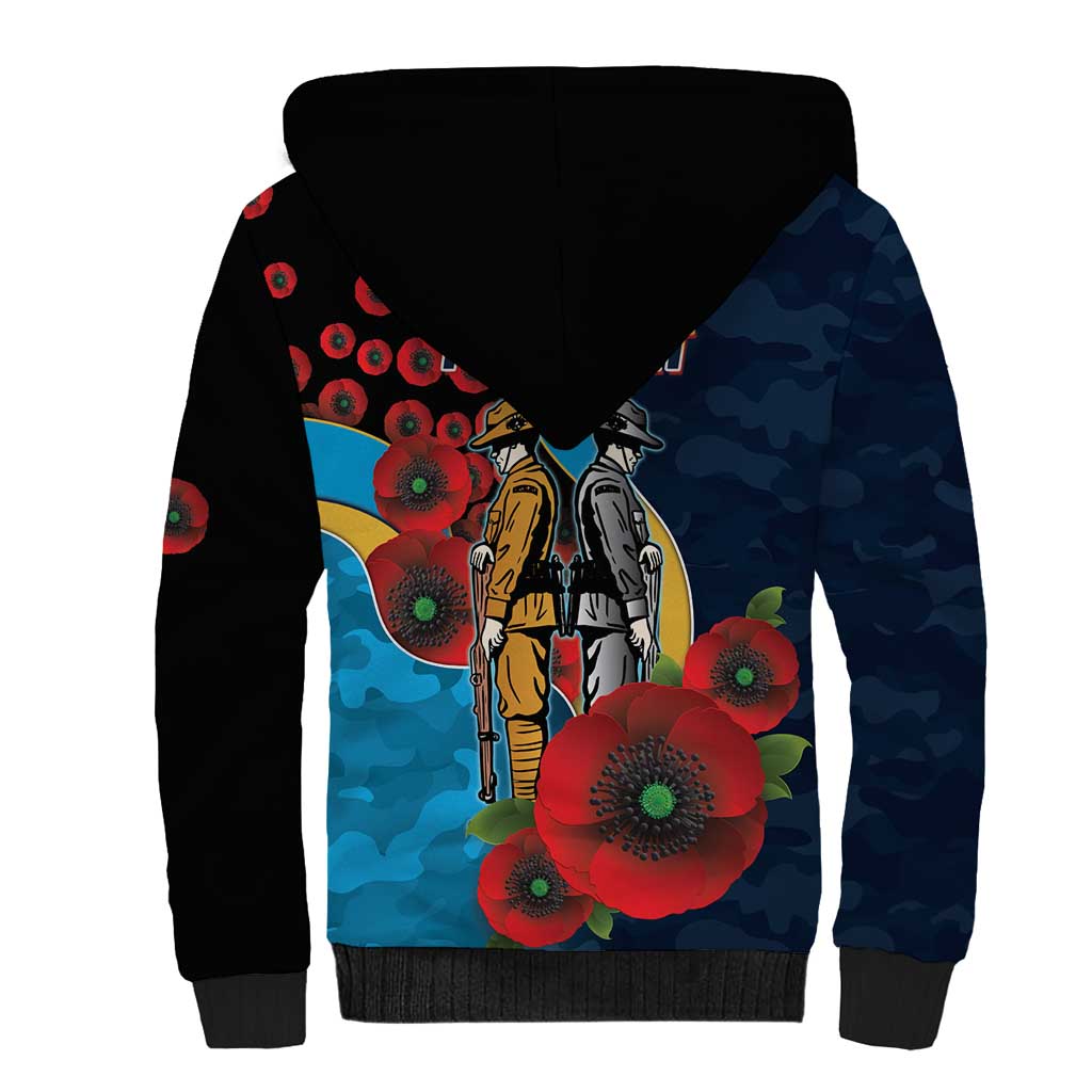 Gold Coast Titans ANZAC Personalised Sherpa Hoodie Lest We Forget Poppy Camo