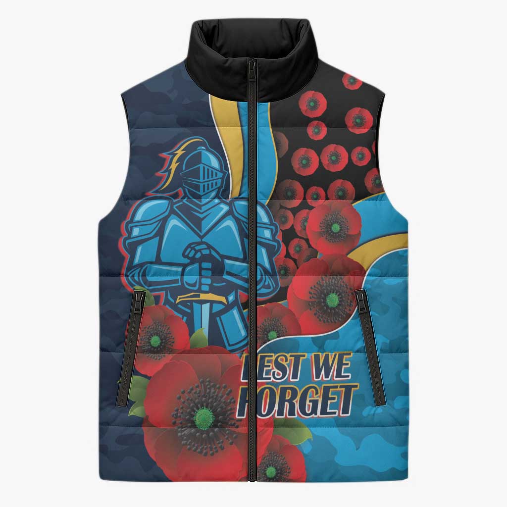 Gold Coast Titans ANZAC Personalised Sleeveless Puffer Jacket Lest We Forget Poppy Camo