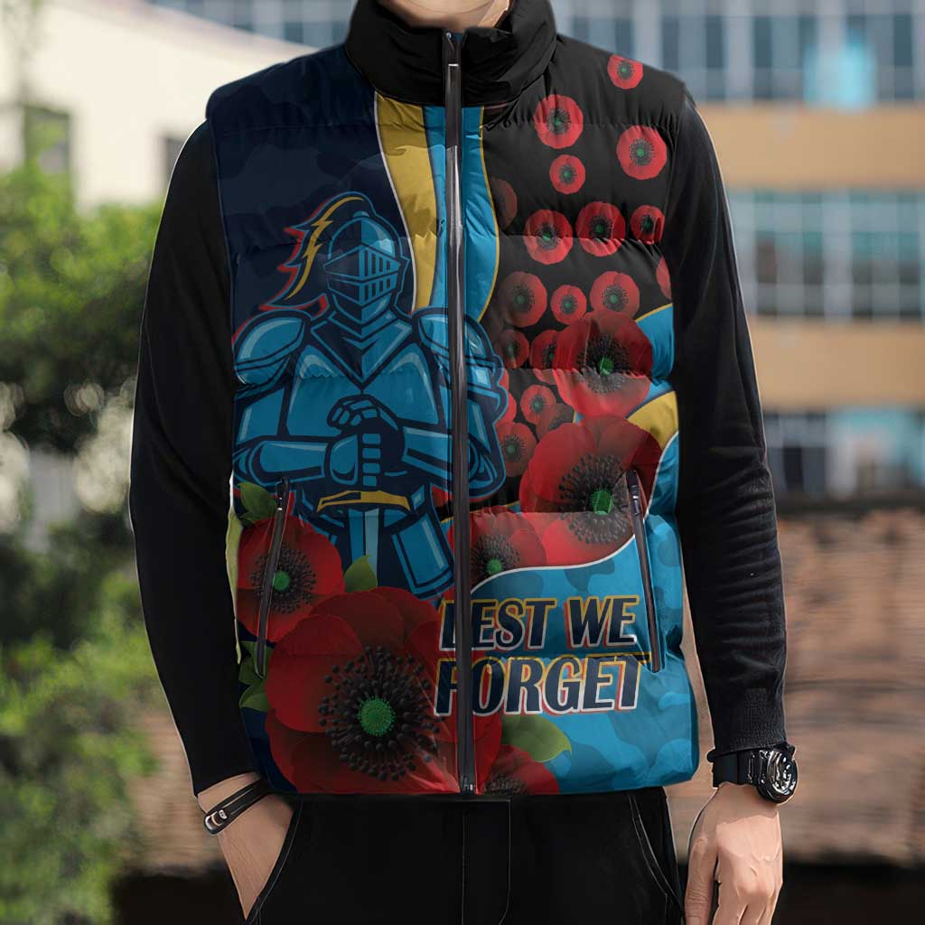 Gold Coast Titans ANZAC Personalised Sleeveless Puffer Jacket Lest We Forget Poppy Camo