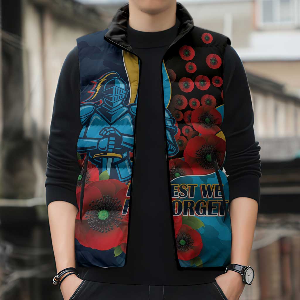 Gold Coast Titans ANZAC Personalised Sleeveless Puffer Jacket Lest We Forget Poppy Camo