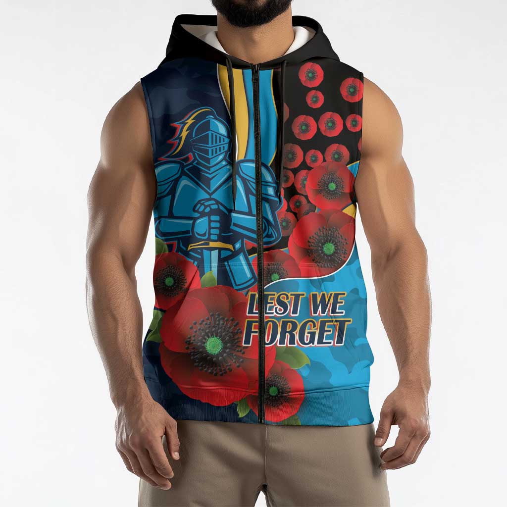 Gold Coast Titans ANZAC Personalised Sleeveless Zip Hoodie Lest We Forget Poppy Camo