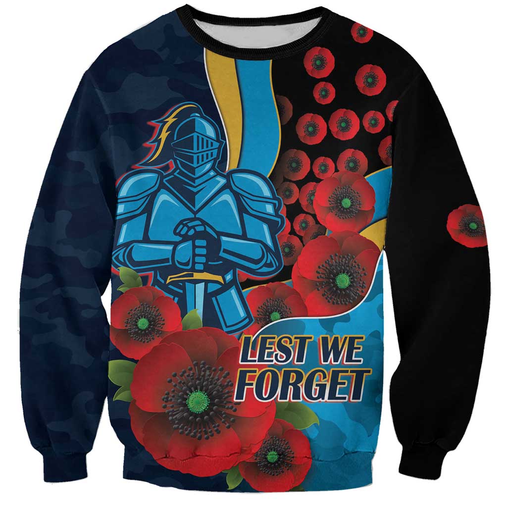 Gold Coast Titans ANZAC Personalised Sweatshirt Lest We Forget Poppy Camo