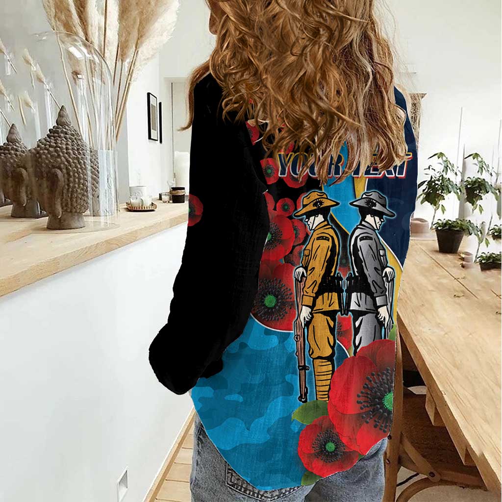 Gold Coast Titans ANZAC Personalised Women Casual Shirt Lest We Forget Poppy Camo