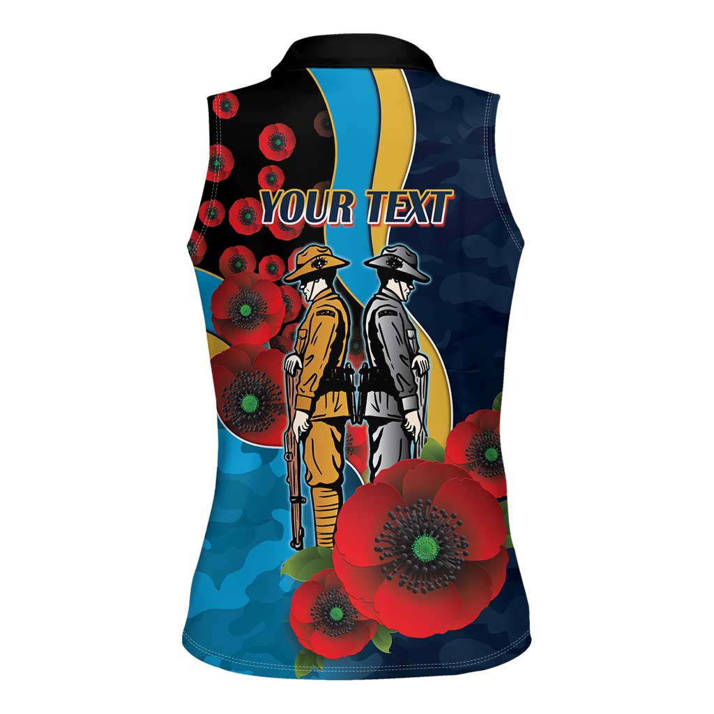 Gold Coast Titans ANZAC Personalised Women Sleeveless Polo Shirt Lest We Forget Poppy Camo