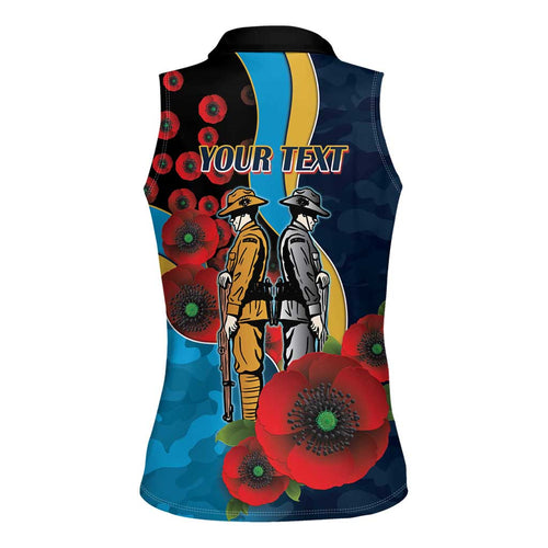 Gold Coast Titans ANZAC Personalised Women Sleeveless Polo Shirt Lest We Forget Poppy Camo