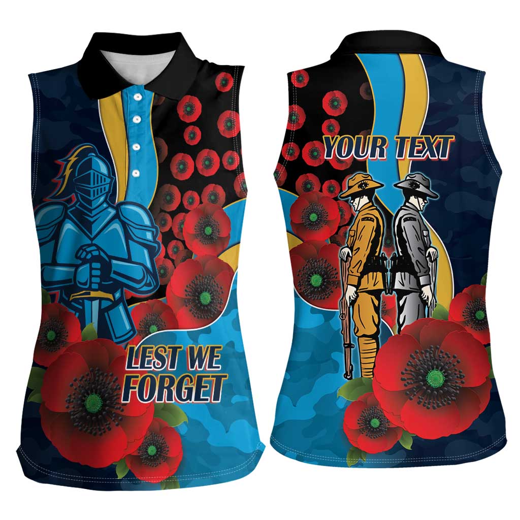 Gold Coast Titans ANZAC Personalised Women Sleeveless Polo Shirt Lest We Forget Poppy Camo