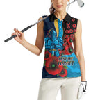 Gold Coast Titans ANZAC Personalised Women Sleeveless Polo Shirt Lest We Forget Poppy Camo