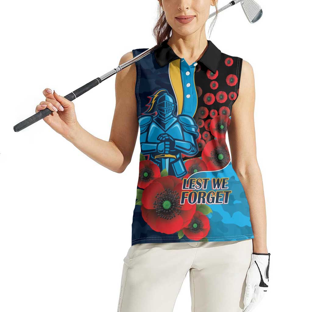 Gold Coast Titans ANZAC Personalised Women Sleeveless Polo Shirt Lest We Forget Poppy Camo