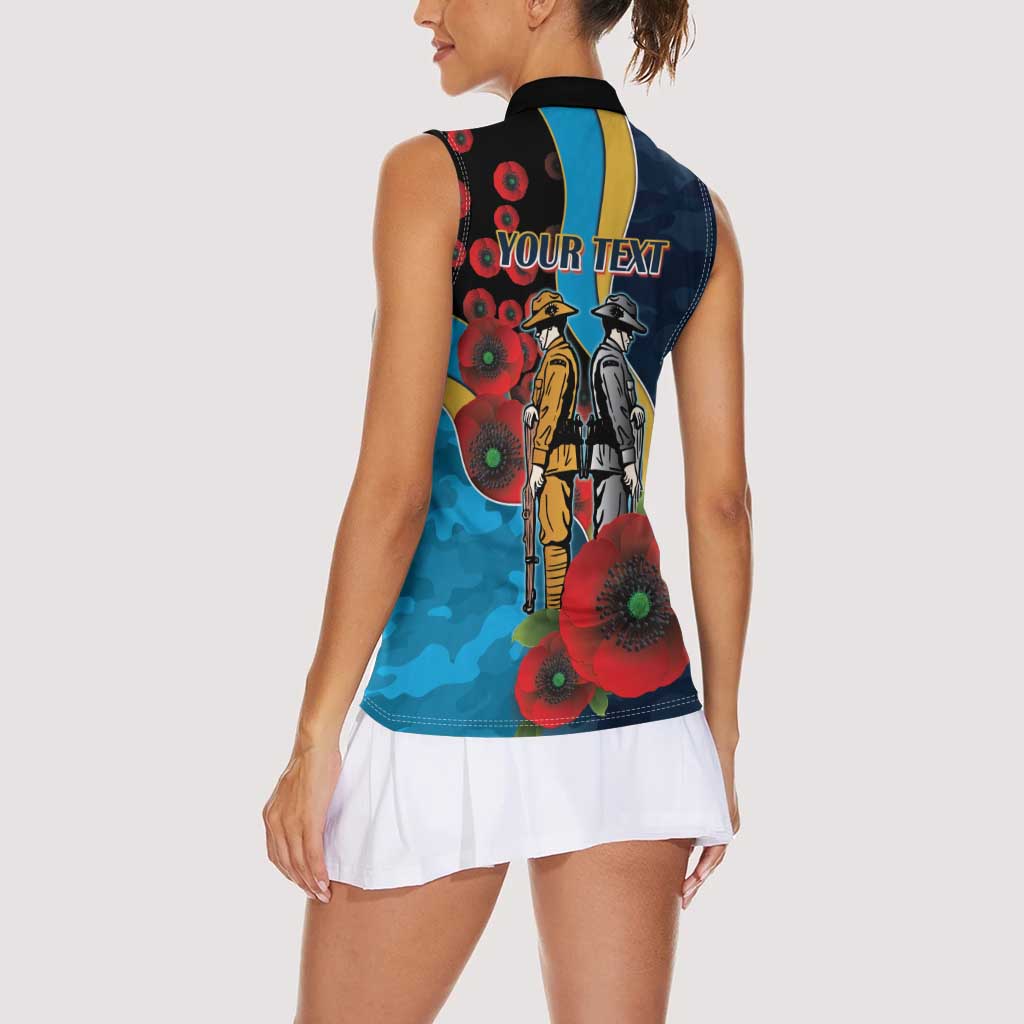 Gold Coast Titans ANZAC Personalised Women Sleeveless Polo Shirt Lest We Forget Poppy Camo