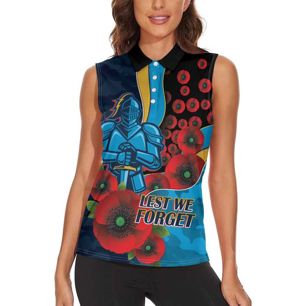 Gold Coast Titans ANZAC Personalised Women Sleeveless Polo Shirt Lest We Forget Poppy Camo