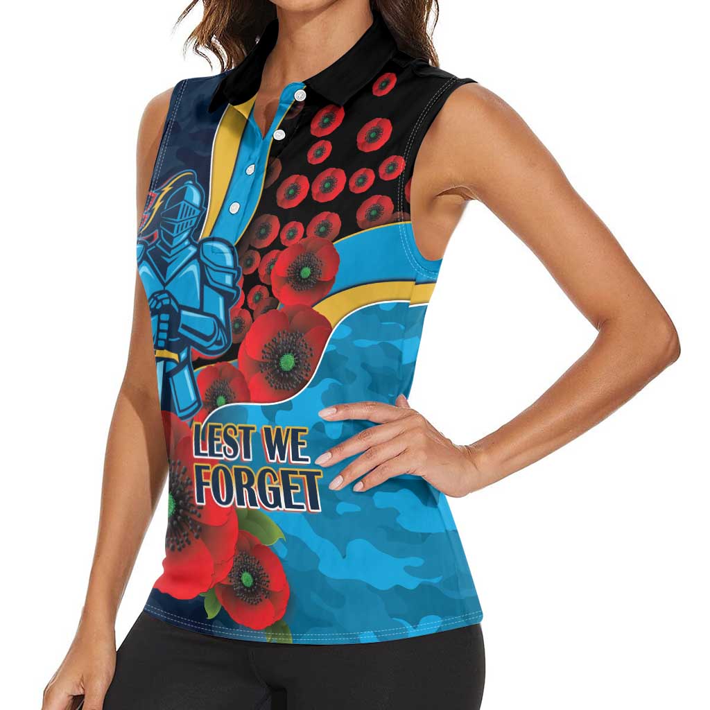Gold Coast Titans ANZAC Personalised Women Sleeveless Polo Shirt Lest We Forget Poppy Camo